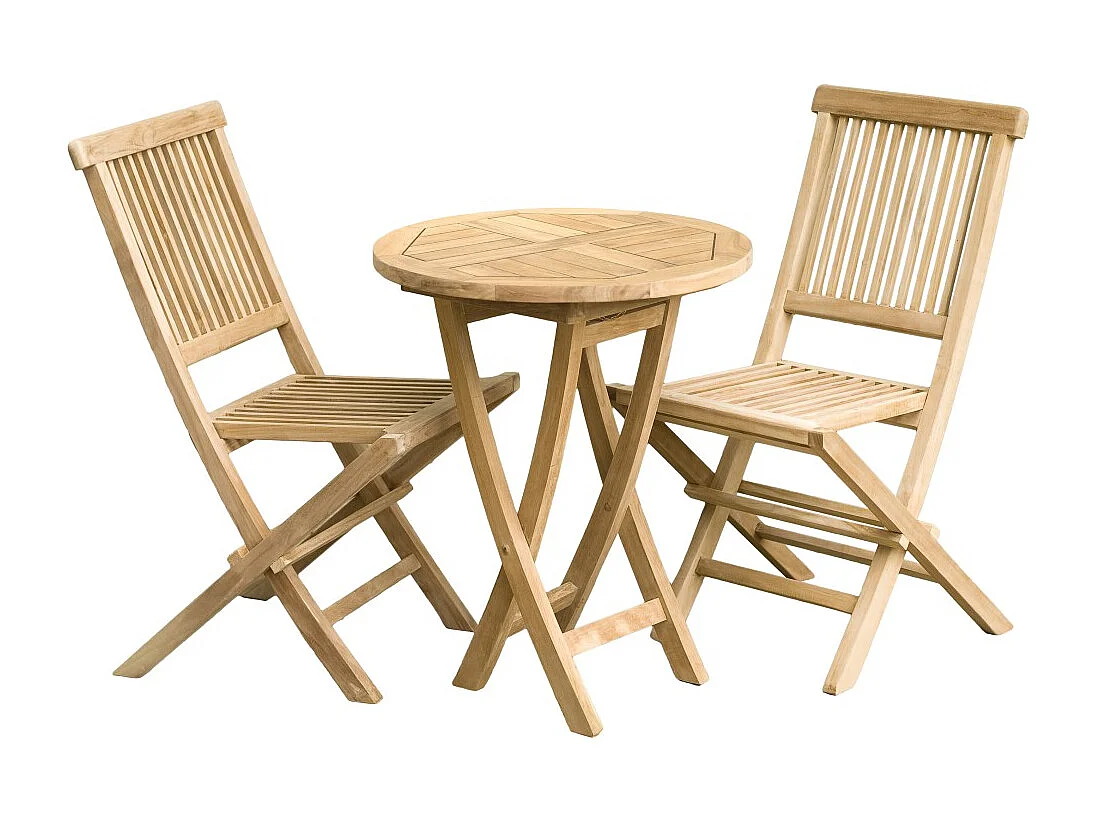 FUN - Ensemble de jardin table bois teck pliante 60 cm et 2 chaises
