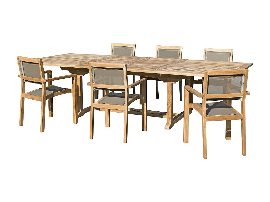 FUN - Ensemble de jardin 12 pers.table rect./ fauteuils bois Teck gris