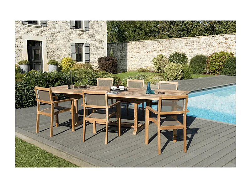 FUN - Ensemble de jardin 12 pers.table rect./ fauteuils bois Teck gris