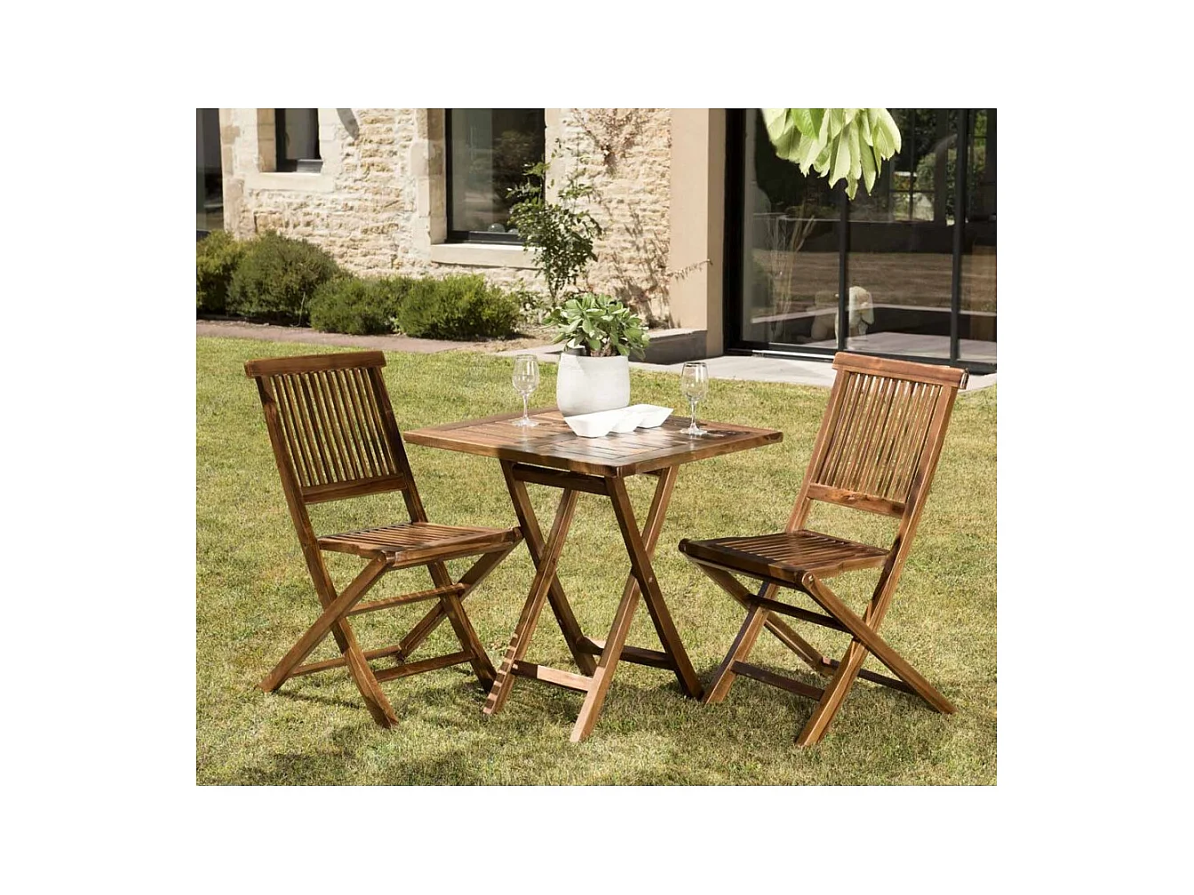 MAEVA - Ensemble de jardin bois teck huilé table 70x70cm + 2 chaises