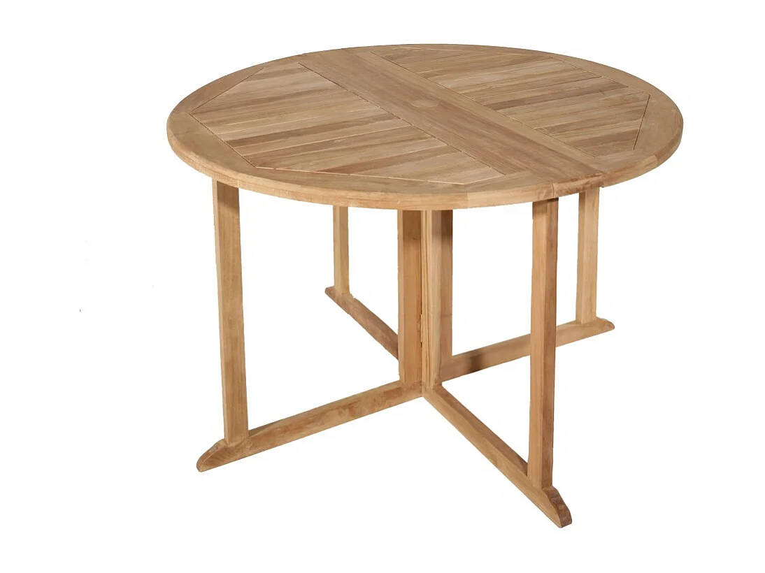 FUN - Ensemble de jardin table à rabats diam120 et 4 chaises bois teck