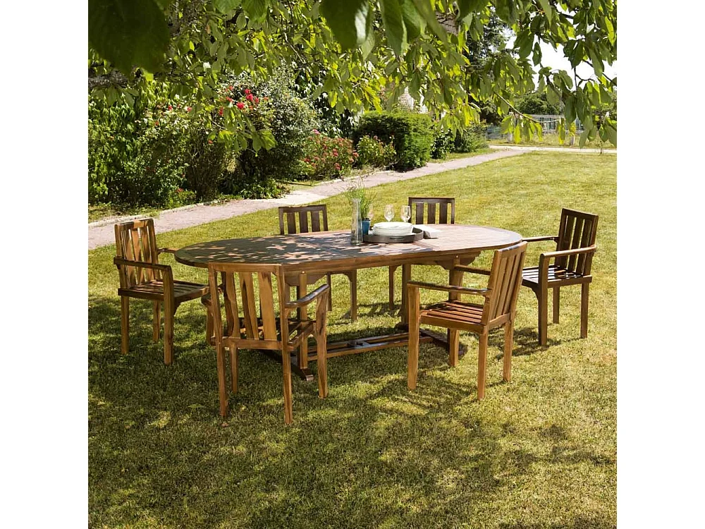MAEVA - Ensemble de jardin bois teck huilé table 180/240cm 6 fauteuils