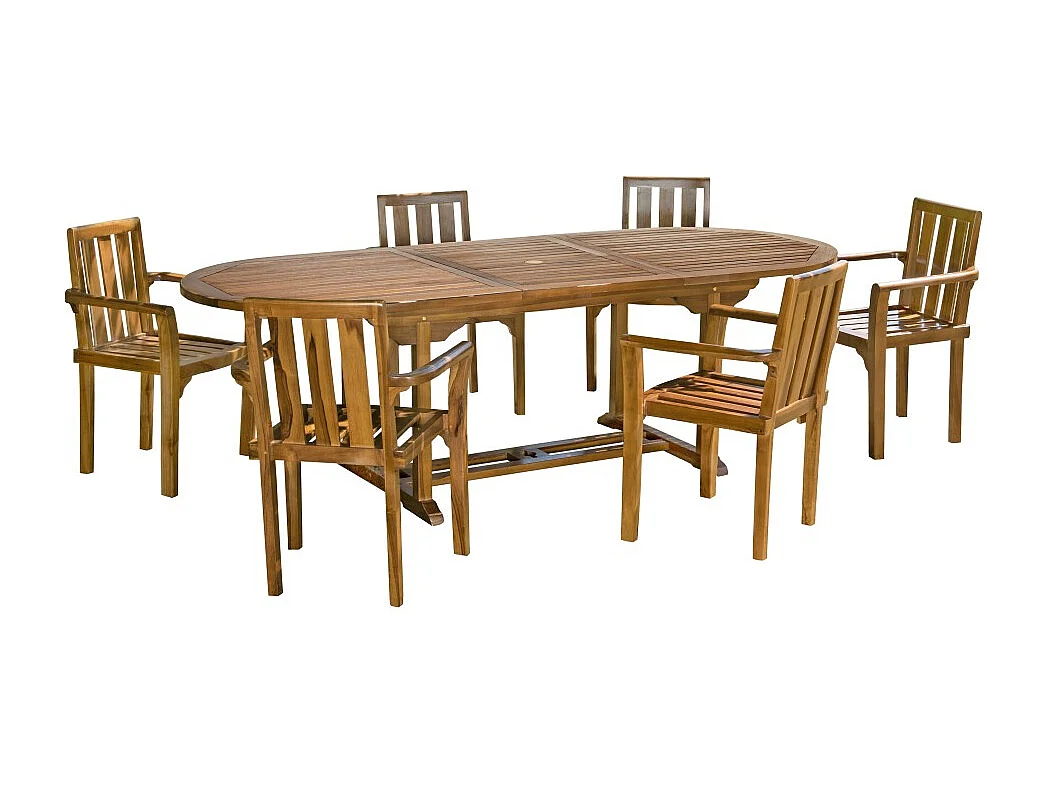 MAEVA - Ensemble de jardin bois teck huilé table 180/240cm 6 fauteuils