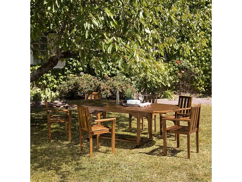MAEVA - Ensemble de jardin bois teck huilé table 180/240cm 6 fauteuils