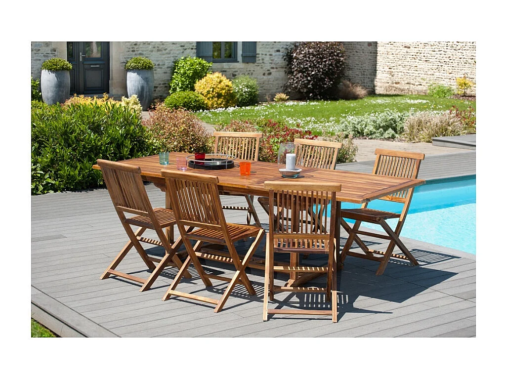 MAEVA - Ensemble de jardin en bois teck huilé 6 pers table + 6 chaises