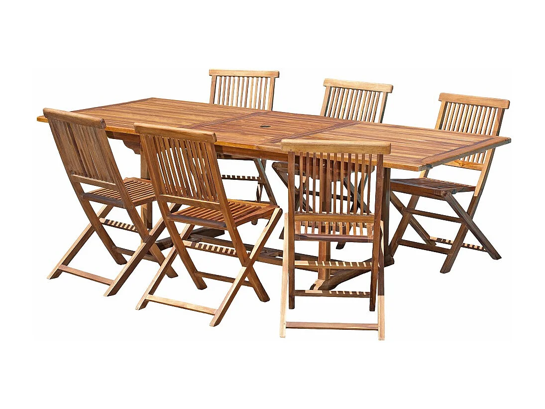 MAEVA - Ensemble de jardin en bois teck huilé 6 pers table + 6 chaises