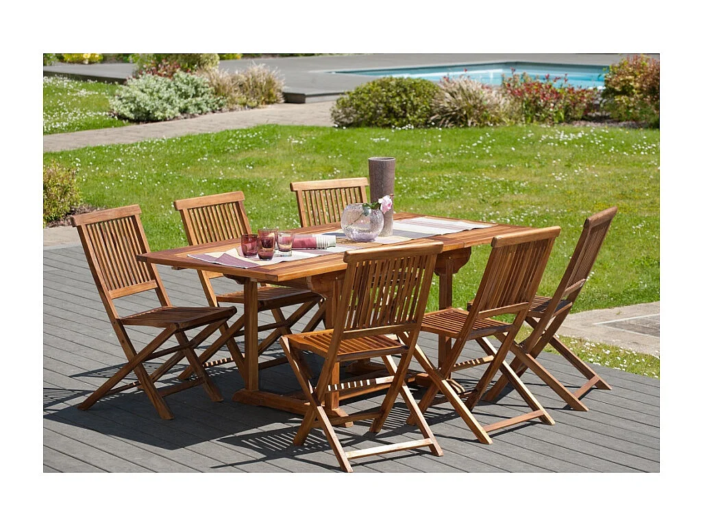 MAEVA - Ensemble de jardin en bois teck huilé 6 pers table + 6 chaises