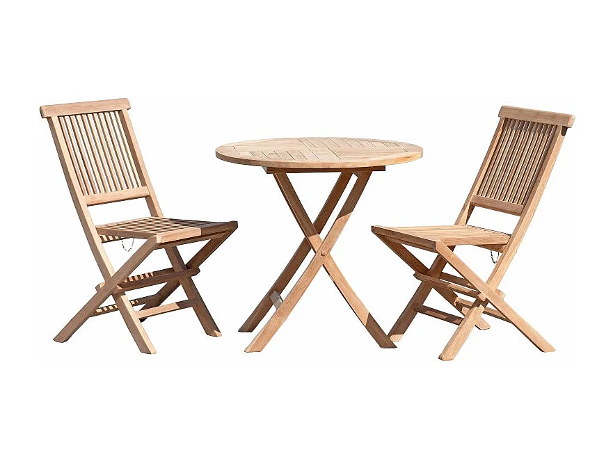 FUN - Ensemble de jardin table ronde 80 cm / 2 chaises en bois de teck
