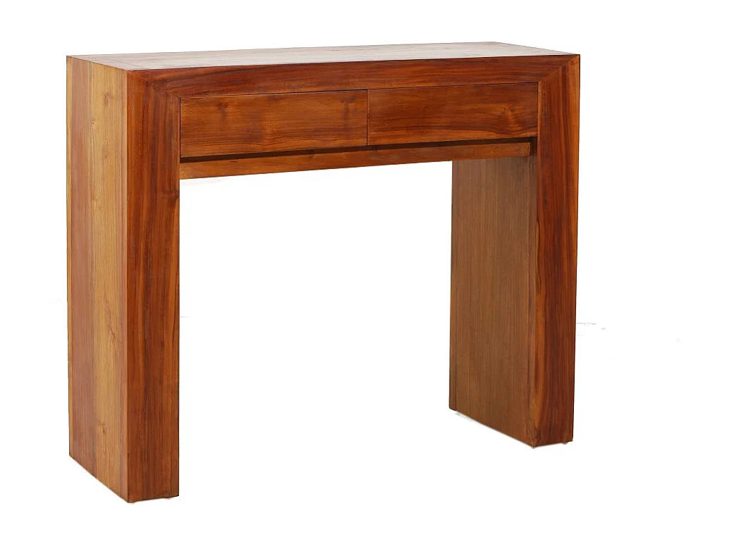 API - Console moderne marron 2 tiroirs bois Teck