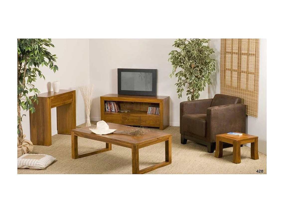 API - Console moderne marron 2 tiroirs bois Teck