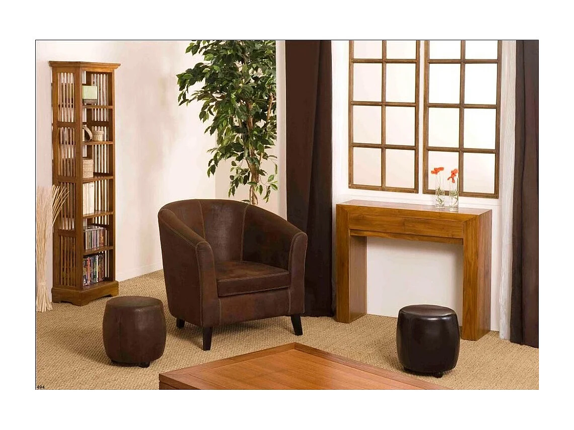 API - Console moderne marron 2 tiroirs bois Teck