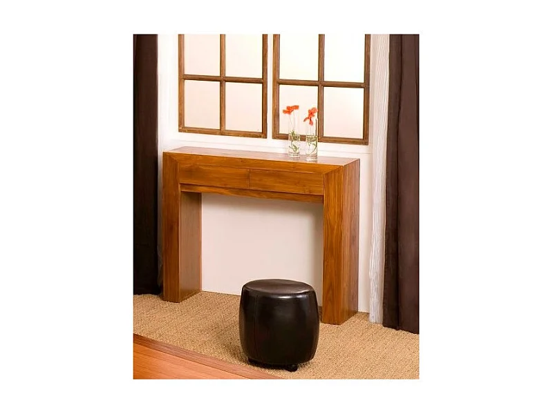 API - Console moderne marron 2 tiroirs bois Teck