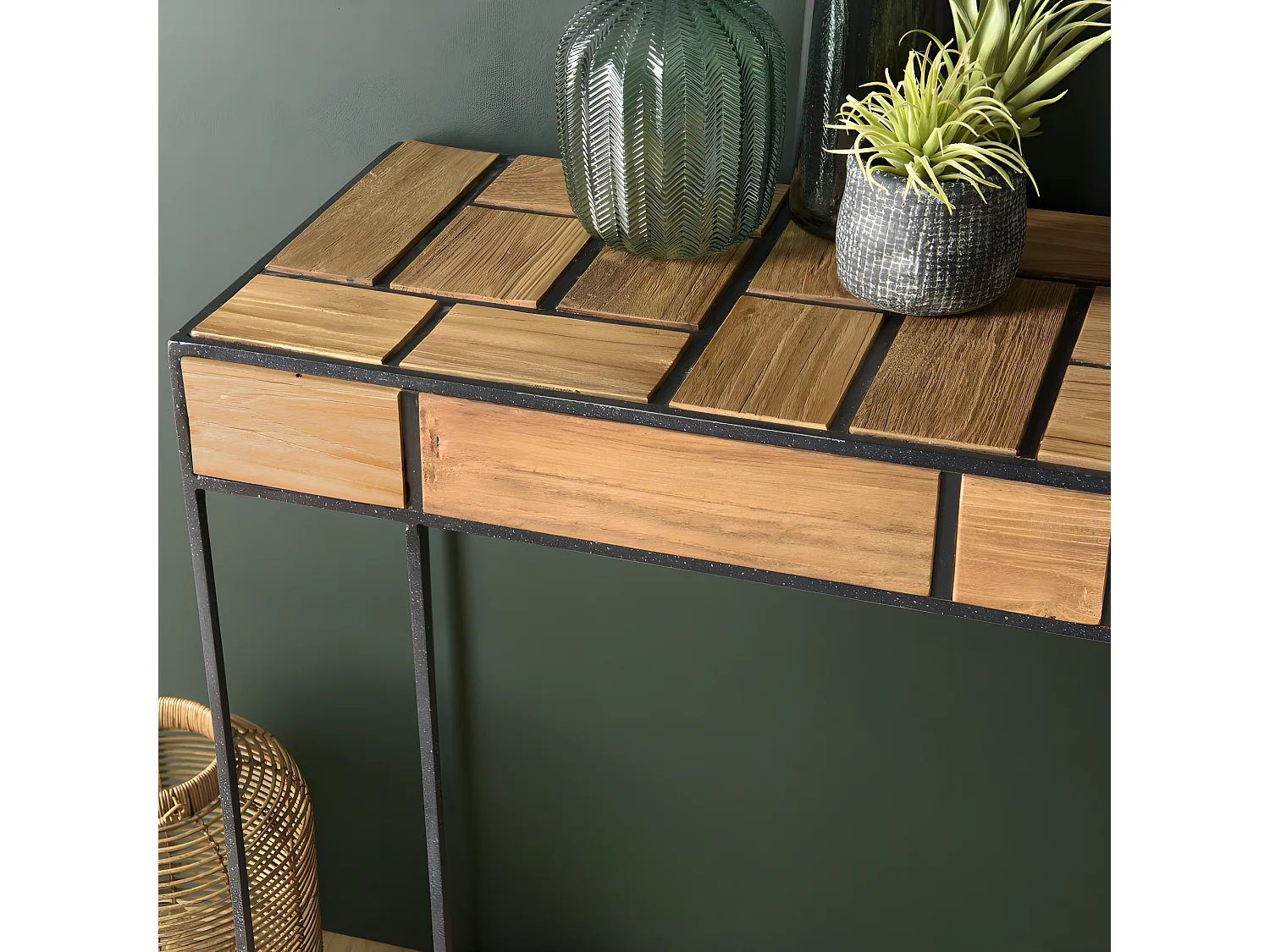 ALIDA - Console rectangulaire teck clair structure métal noir