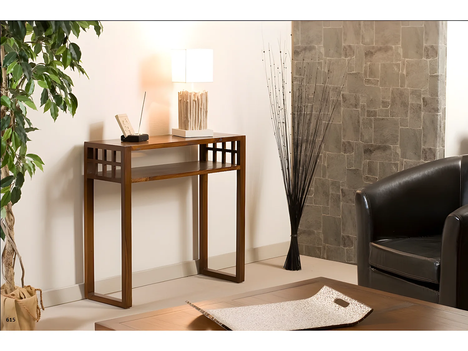 LAUREN - Console marron rectangulaire 1 étagère bois Mindi