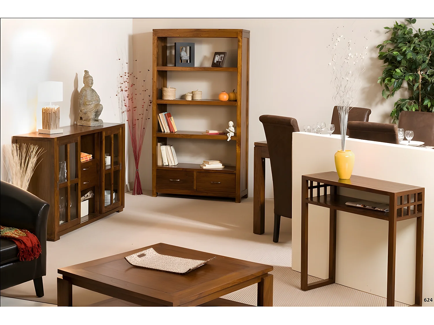 LAUREN - Console marron rectangulaire 1 étagère bois Mindi