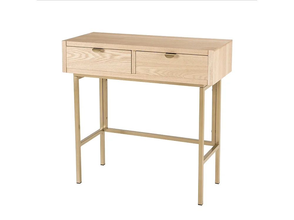 ALINE - Console bois 2 tiroirs pieds métal doré