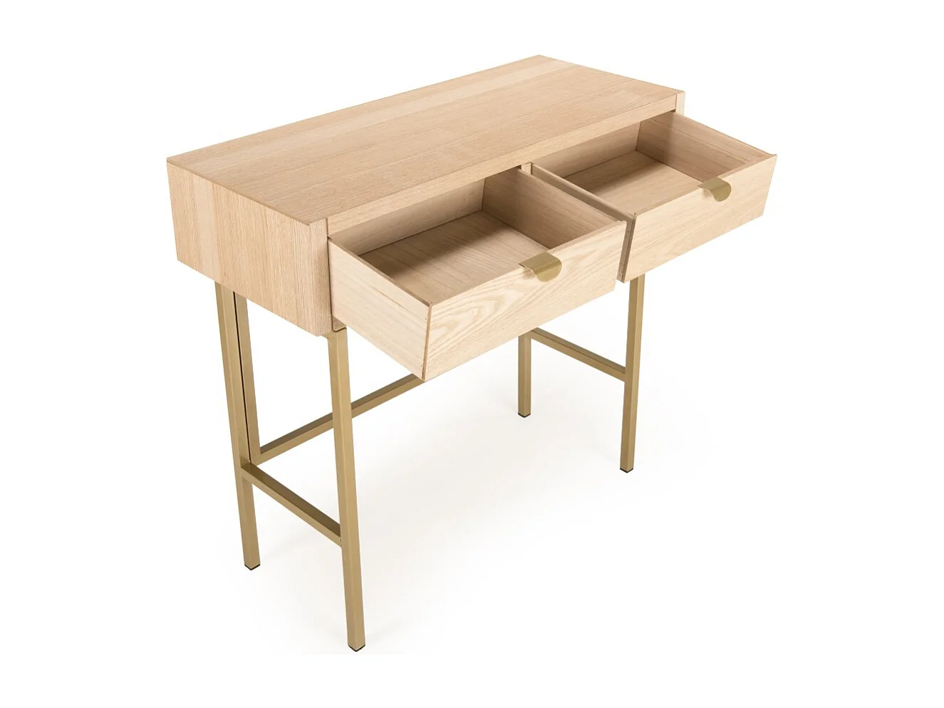 ALINE - Console bois 2 tiroirs pieds métal doré