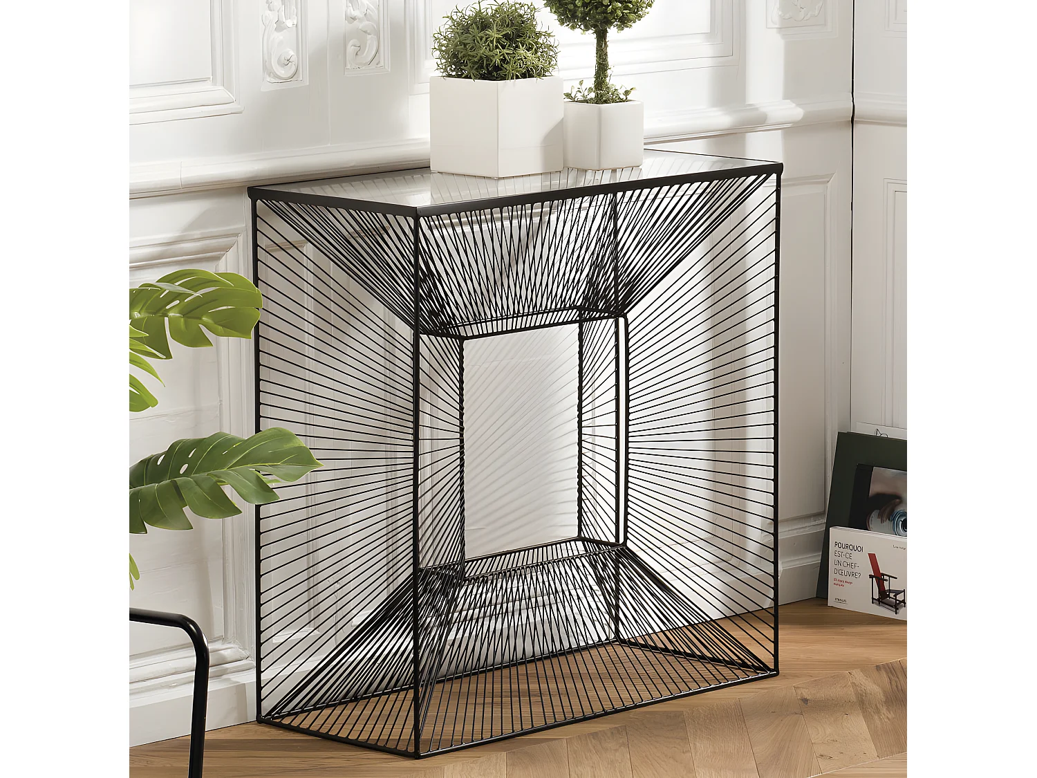 THEODORE - Console carrée métal noir plateau verre