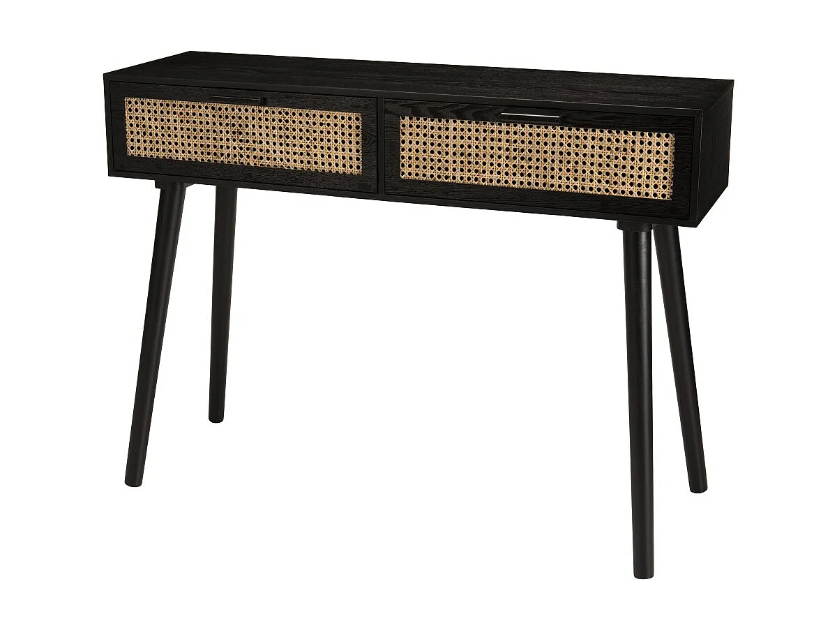 ANGELO - Console noire bois 2 tiroirs cannage