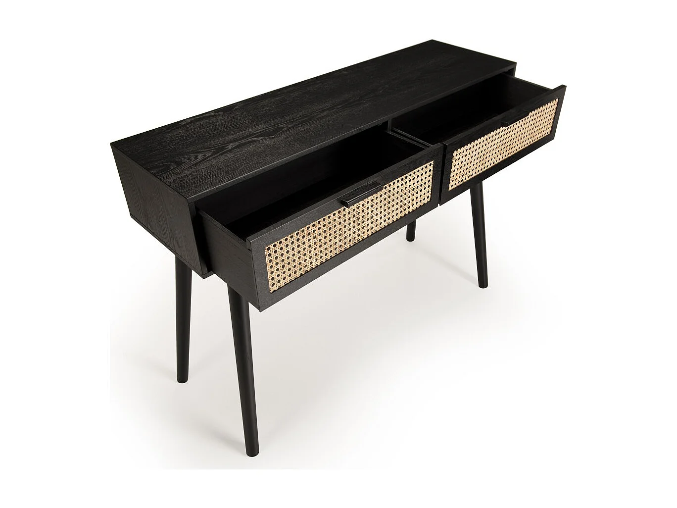 ANGELO - Console noire bois 2 tiroirs cannage