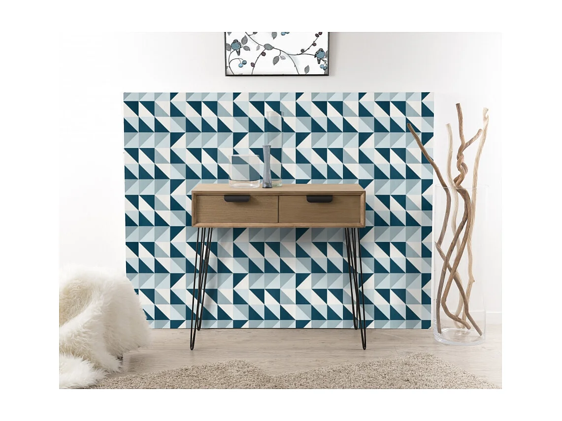 MARGAUX - Console bois naturel 2 tiroirs pieds épingles métal noir