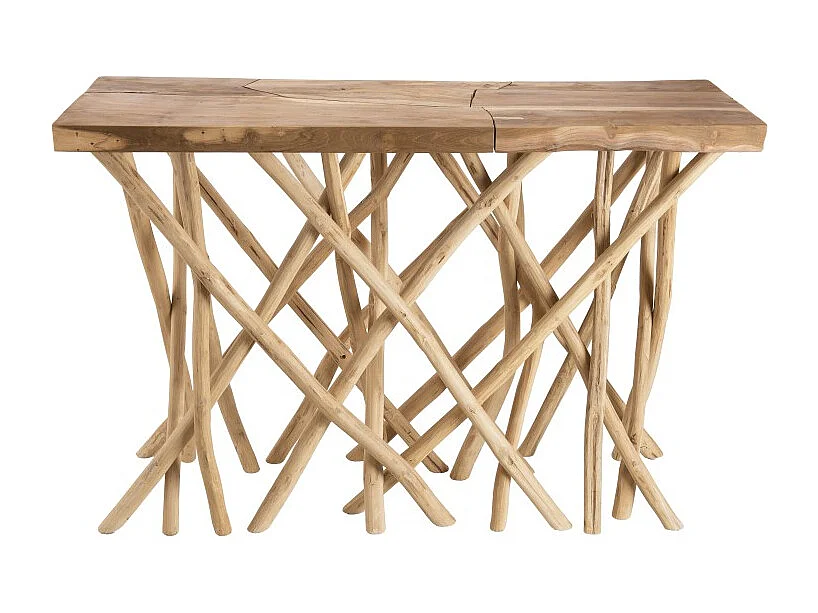 CLARA - Console plateau rectangulaire bois de Teck - pieds bois flotté