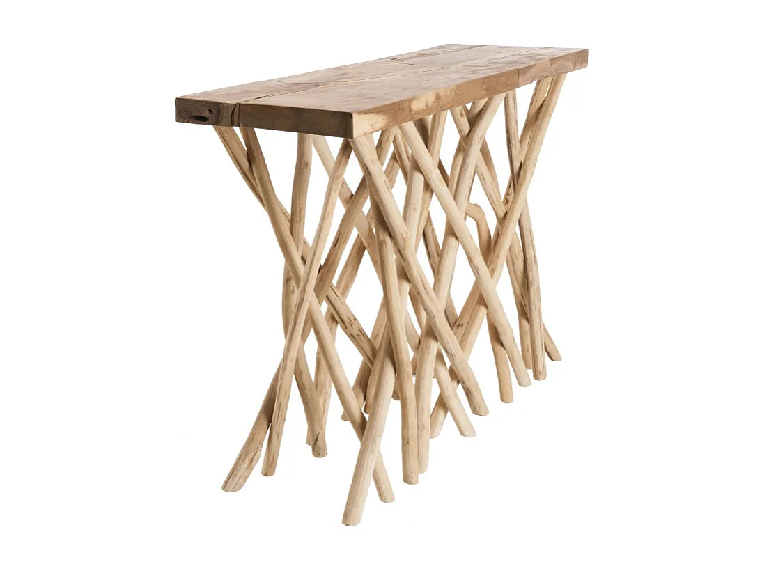 CLARA - Console plateau rectangulaire bois de Teck - pieds bois flotté