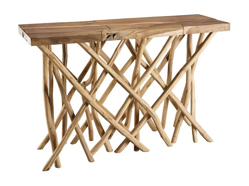 CLARA - Console plateau rectangulaire bois de Teck - pieds bois flotté