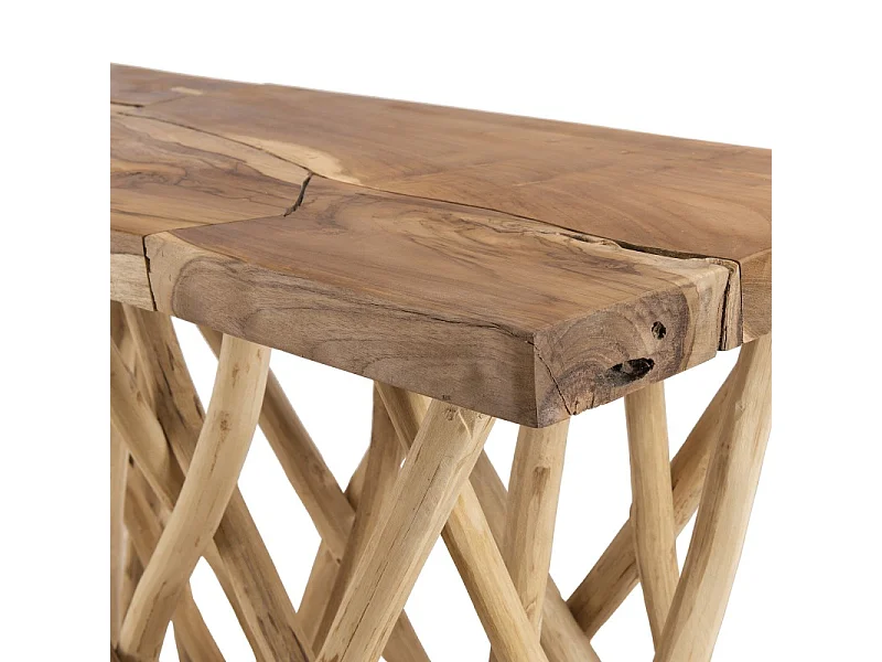 CLARA - Console plateau rectangulaire bois de Teck - pieds bois flotté