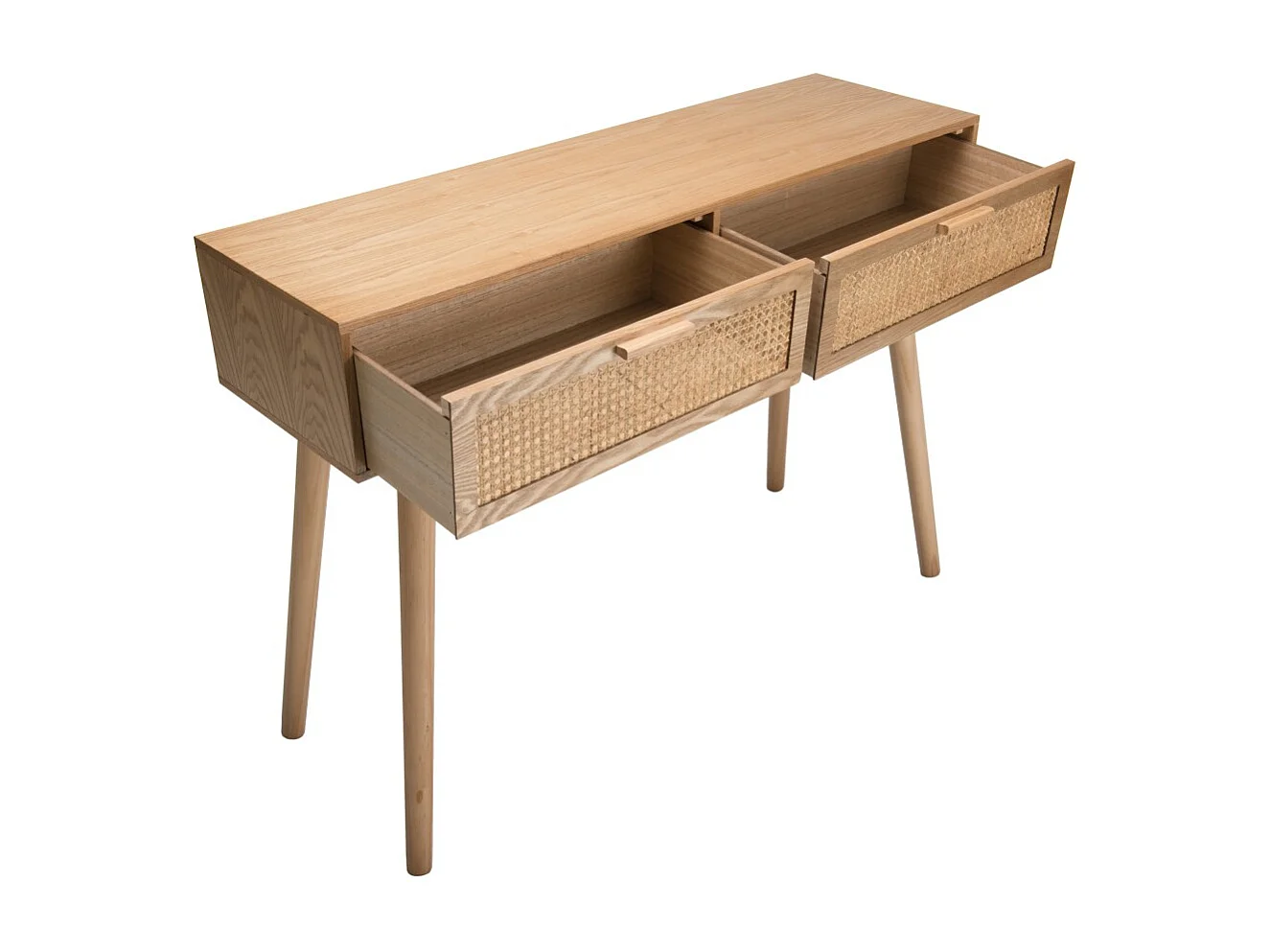 RODRIGO - Console couleur naturelle 2 tiroirs bois cannage