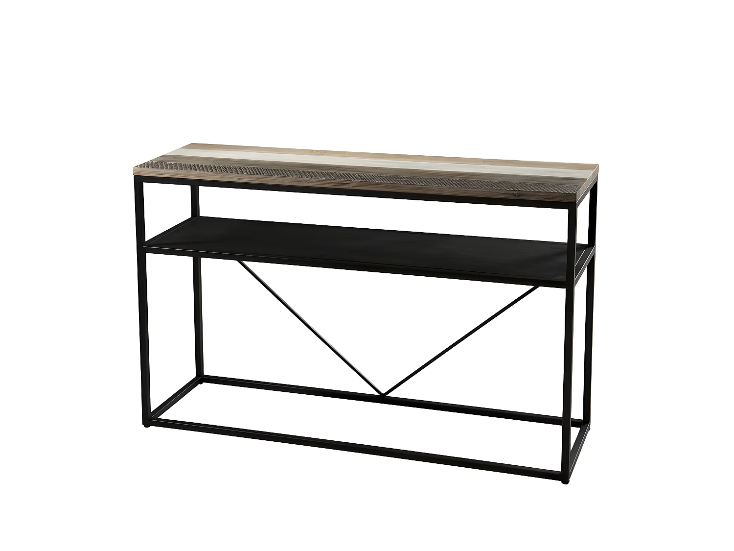 LEANDRE - Console noire rectangulaire avec tablette bois acacia et acier noir