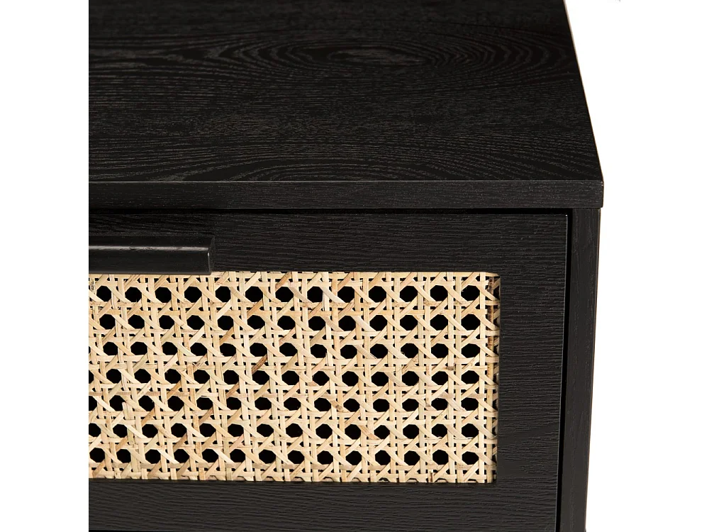 ANGELO - Meuble TV bois noir 3 tiroirs cannage