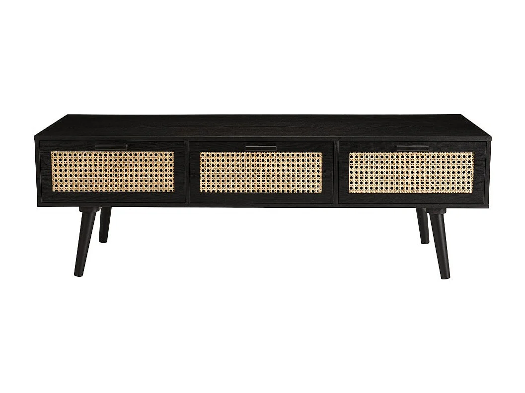 ANGELO - Meuble TV bois noir 3 tiroirs cannage