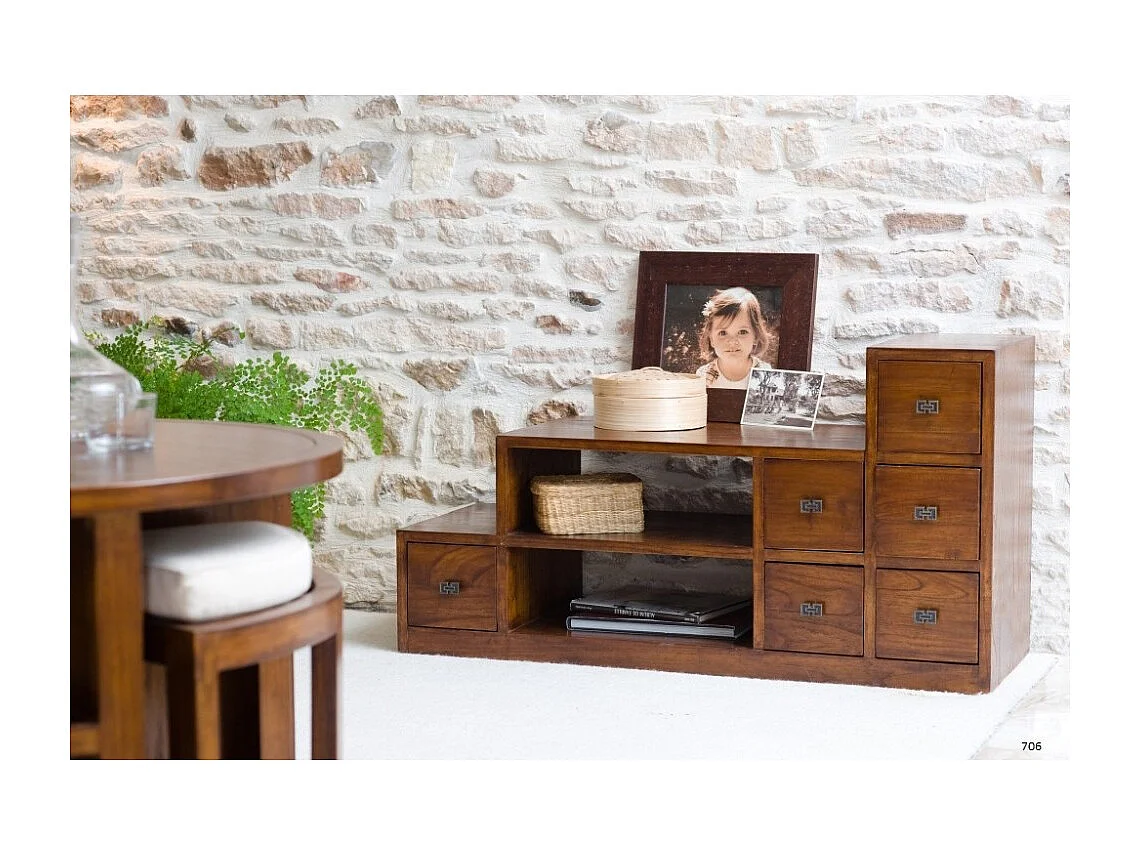 LAUREN - Meuble TV escalier marron bois Mindi