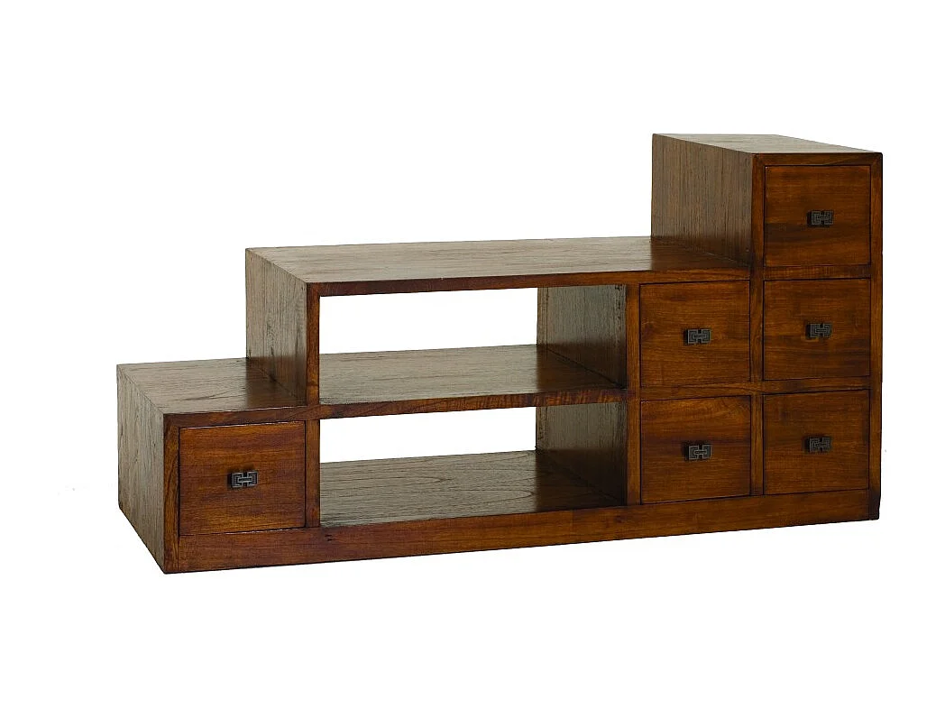 LAUREN - Meuble TV escalier marron bois Mindi