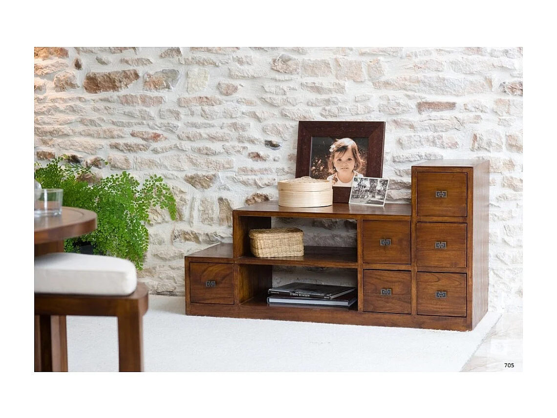 LAUREN - Meuble TV escalier marron bois Mindi