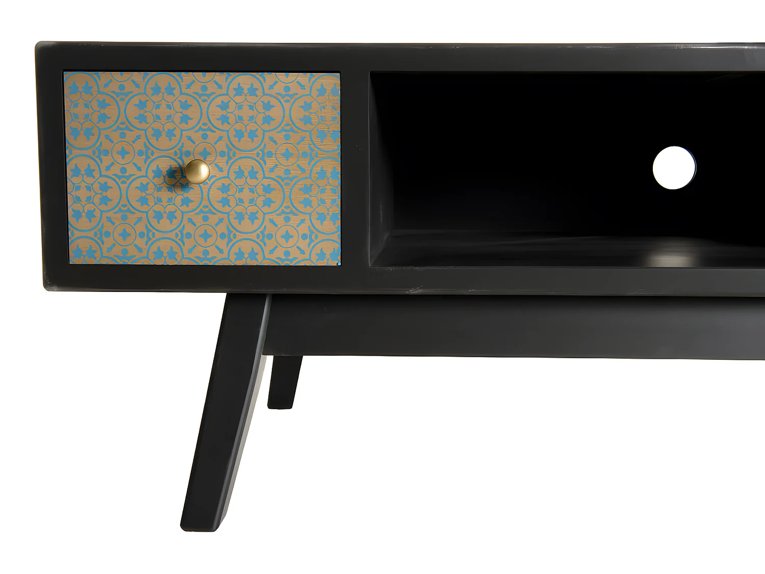 ROMAIN - Meuble TV noir 2 tiroirs marrons motifs Pin