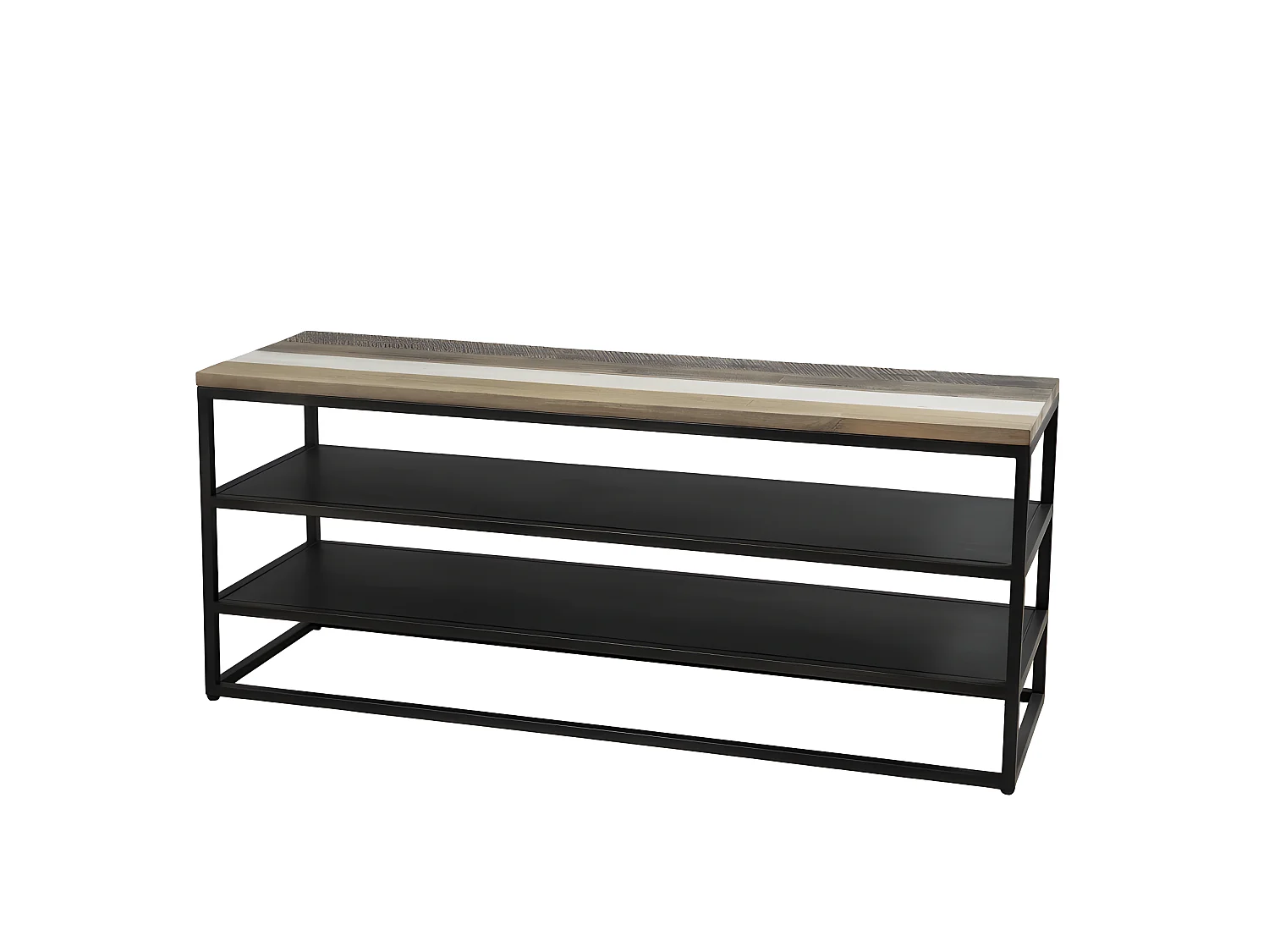 LEANDRE - Meuble TV noire bois acacia et métal 2 étagères