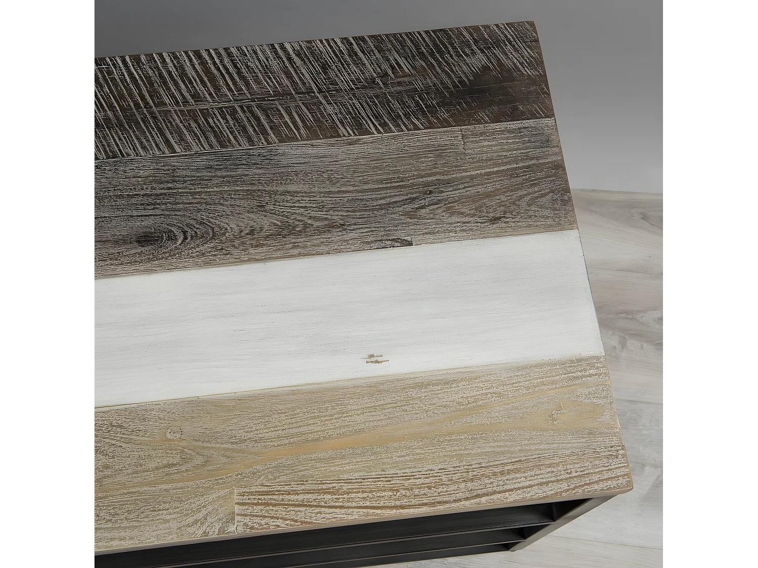 LEANDRE - Meuble TV noire bois acacia et métal 2 étagères