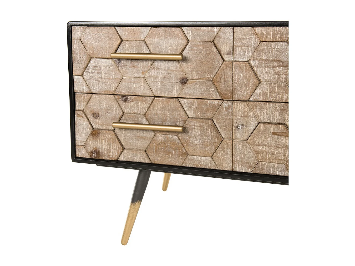 DORRIE - Meuble TV noir 6 tiroirs scandi bois pieds métal doré