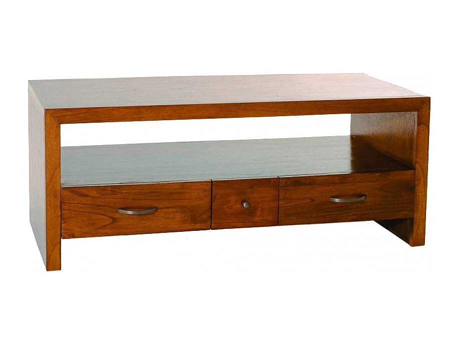 LAUREN - Meuble TV marron 2 grands tiroirs 1 petit tiroir bois Mindi