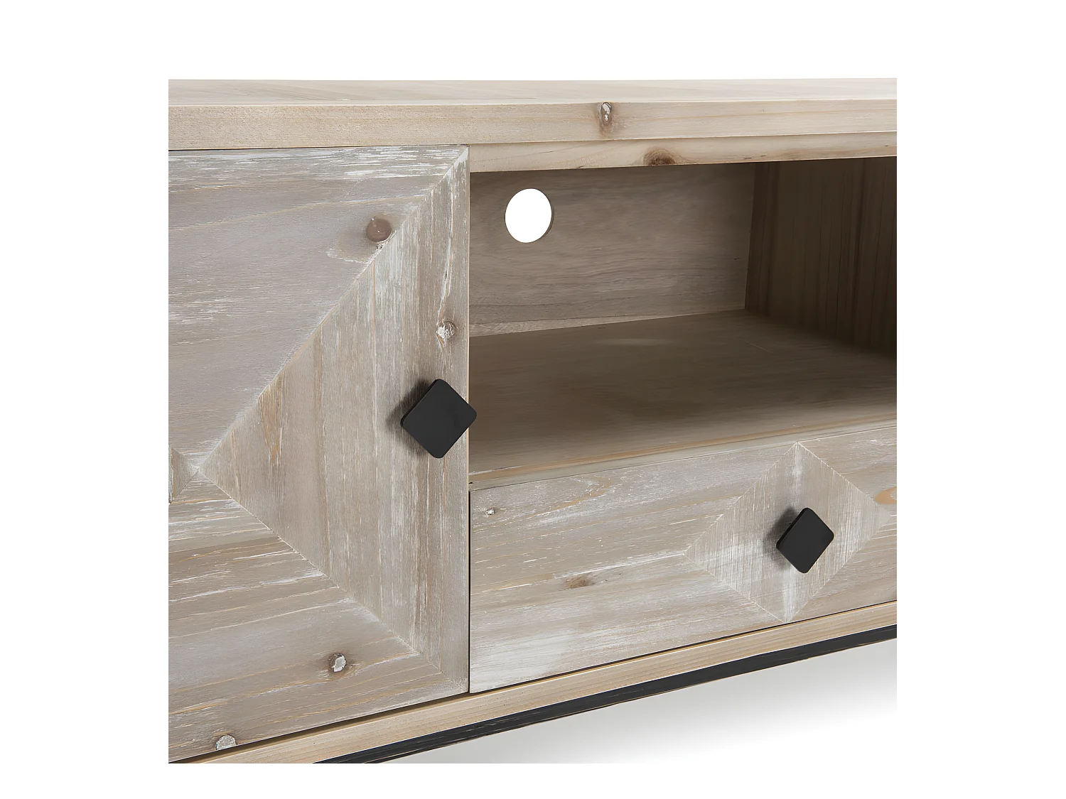 ANDRO - Meuble TV beige scandi 2 portes 1 tiroir 1 niche pieds noirs
