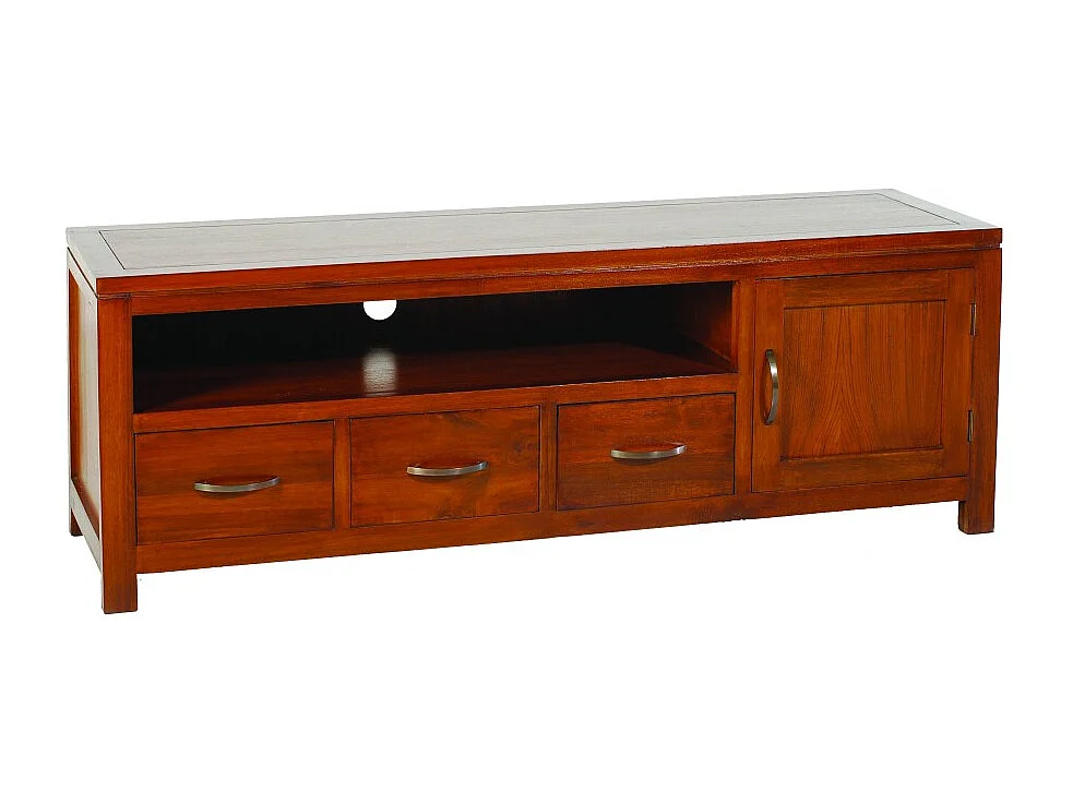 LAUREN - Meuble TV bas 3 tiroirs marron bois Mindi