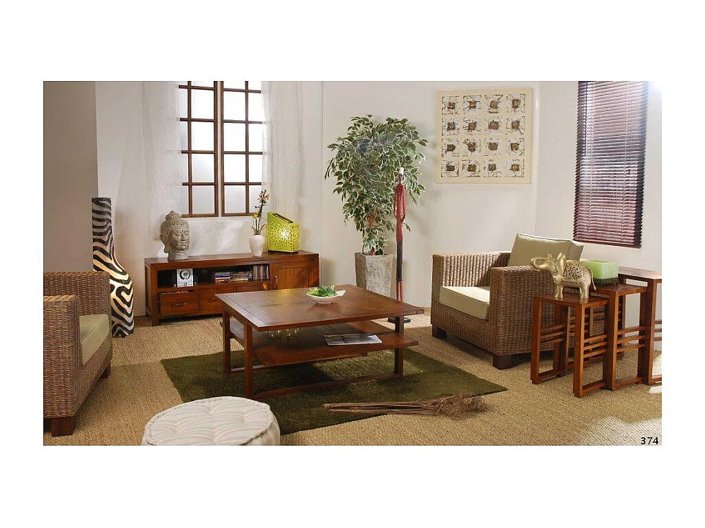 LAUREN - Meuble TV bas 3 tiroirs marron bois Mindi