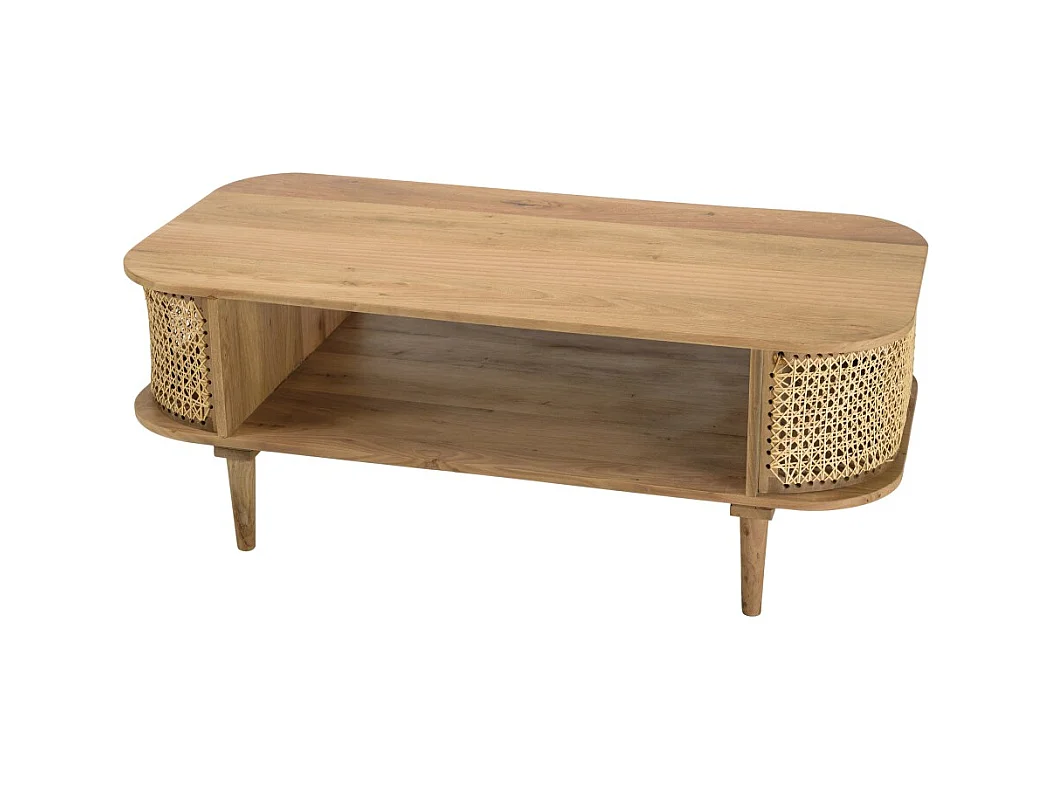 ISA - Meuble TV marron bois de jamelonier et cannage couleur naturelle