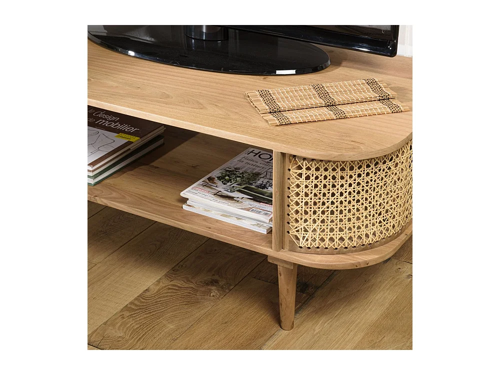 ISA - Meuble TV marron bois de jamelonier et cannage couleur naturelle