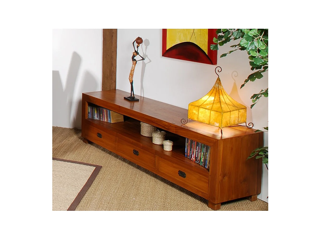API - Meuble TV marron 3 tiroirs bois Teck