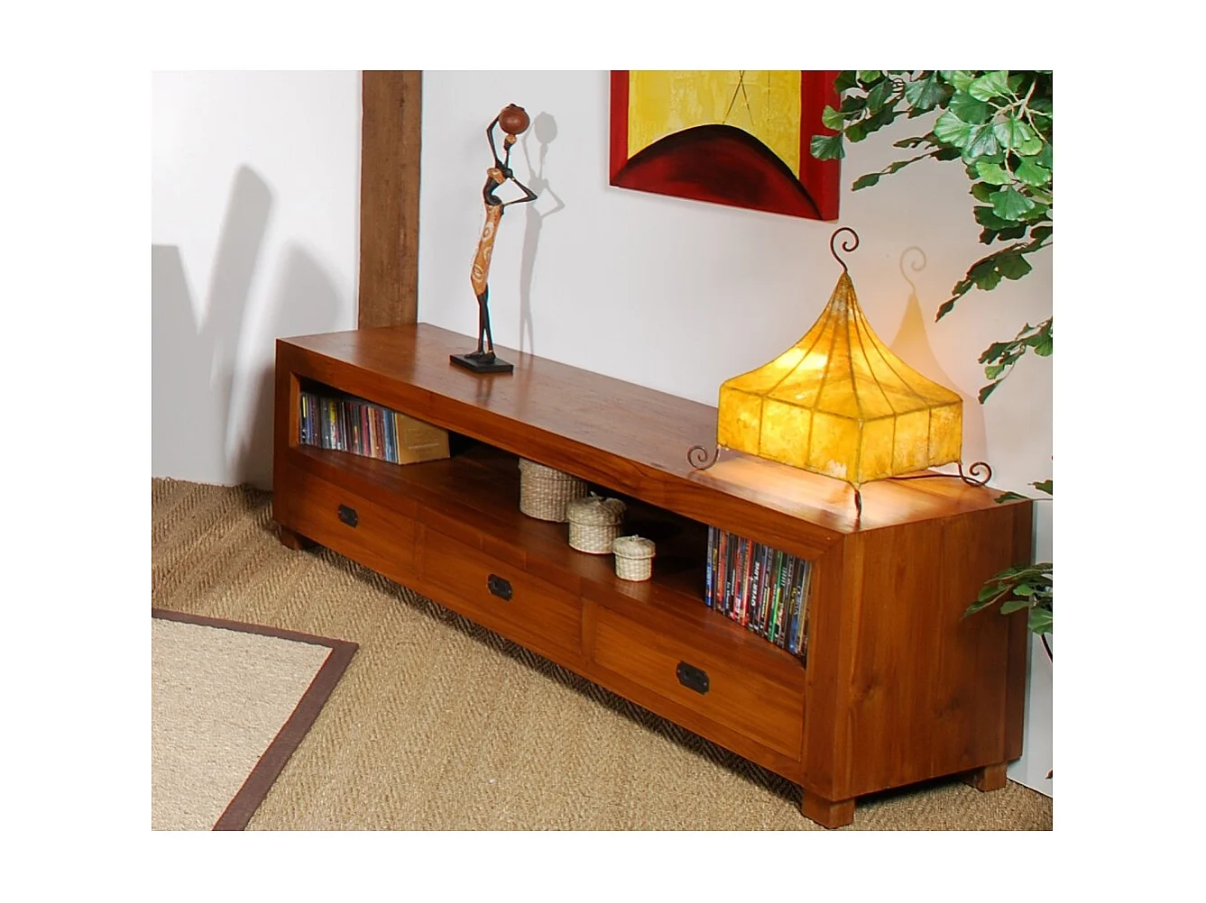 API - Meuble TV marron 3 tiroirs bois Teck