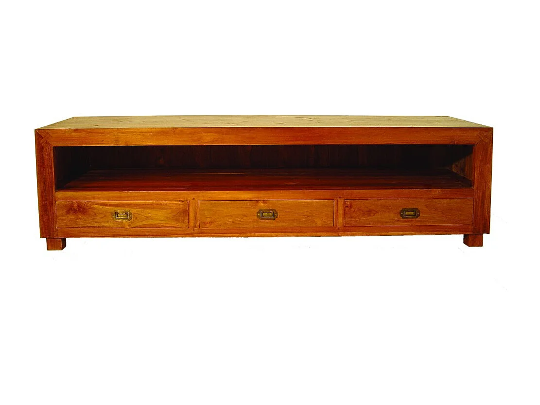 API - Meuble TV marron 3 tiroirs bois Teck