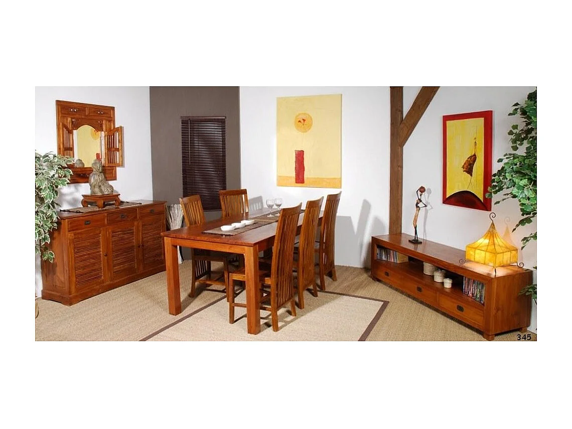 API - Meuble TV marron 3 tiroirs bois Teck